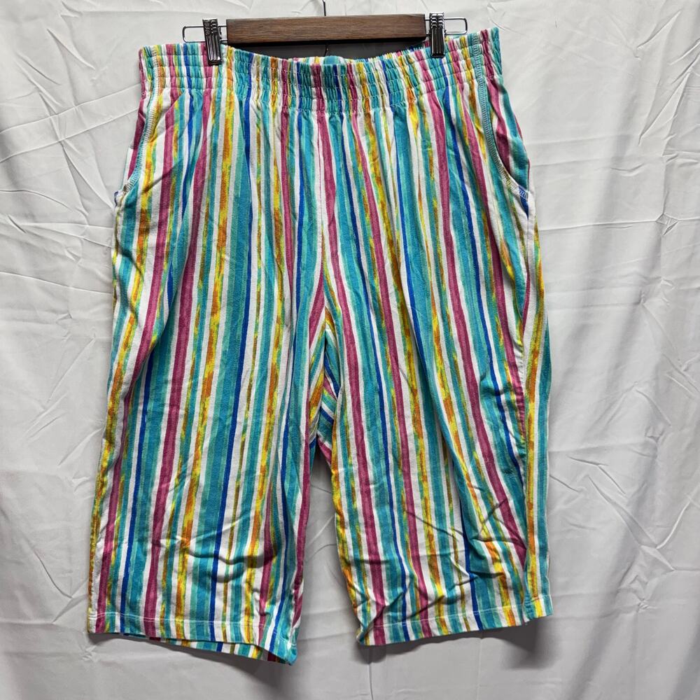Plus Size Rainbow Stripe Knit Capris Size 18/20 Petite Wide Leg Cruise Vacation